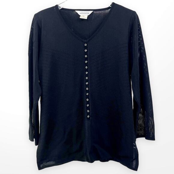 00s EXCLUSIVELY MISOOK Vintage Black VNeck Shoulder Pad Blouse - Picture 11 of 11